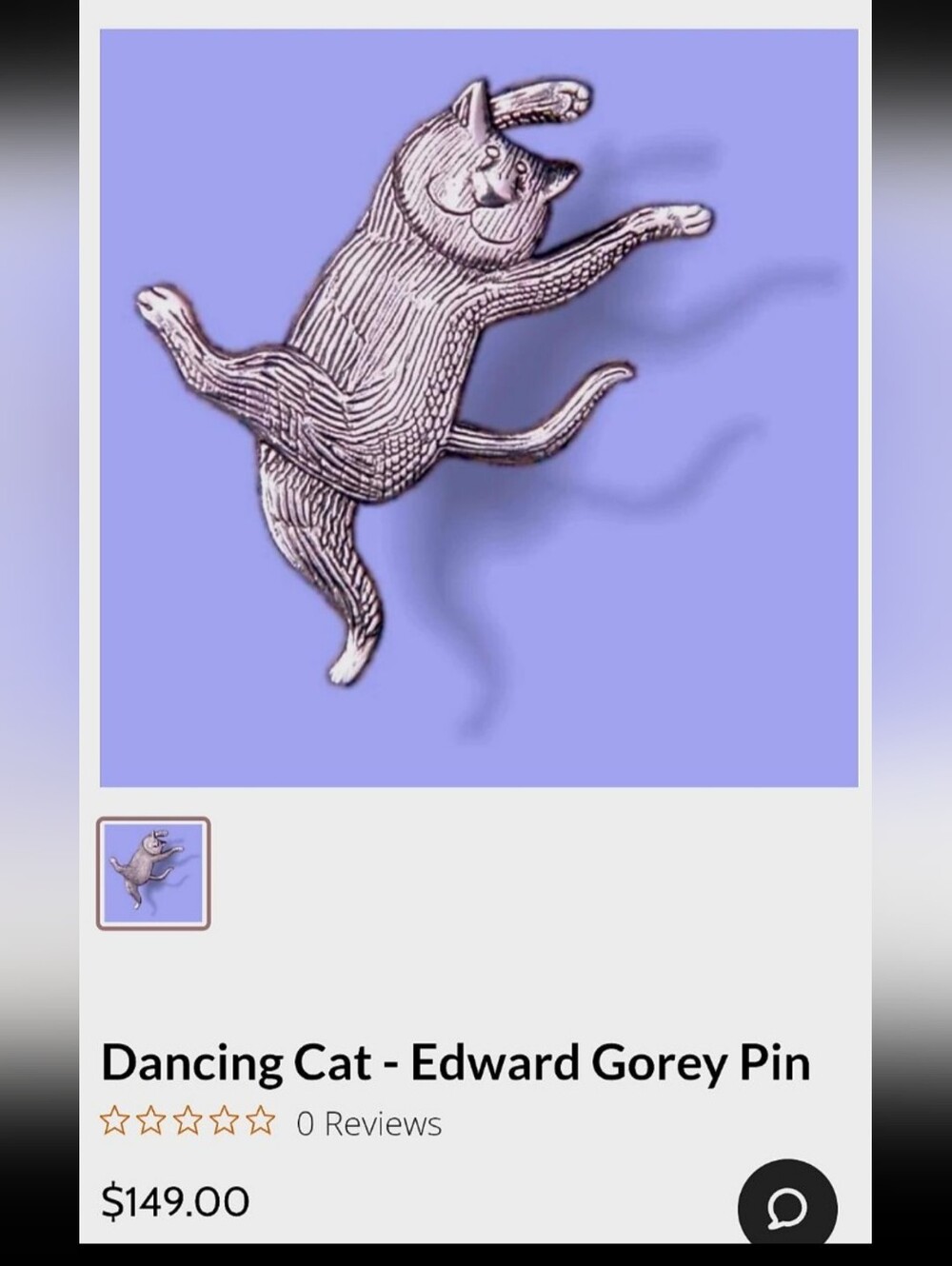 Dancing Cat Enamel Pin Silve- rtone By Ed Gorey Mint